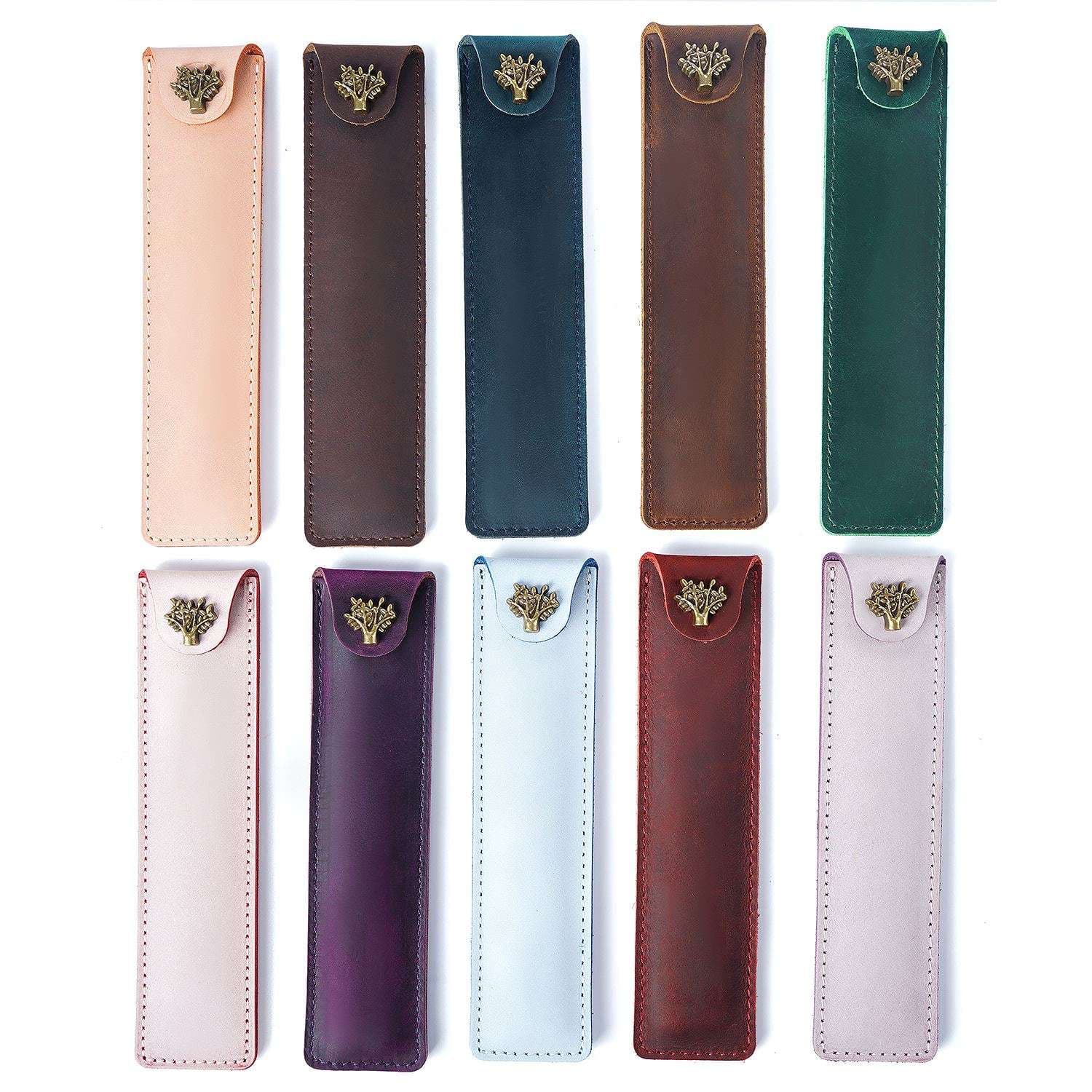 革ペンケース 古木風ツリー金具付き革製ペンケース